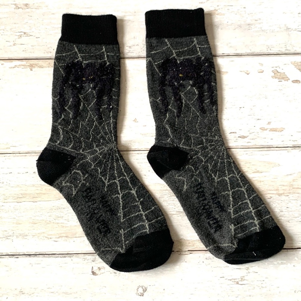 Halloween Spiderweb Spider Socks OS Unisex Adult Mens Women’s Black Gray